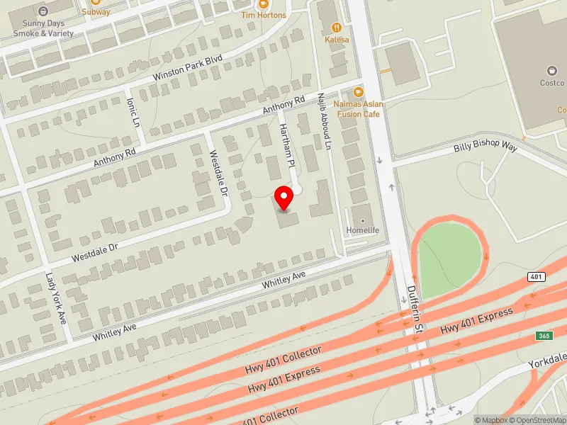 RentSafeTO apartment evaluation map view of 6 HARTHAM PL in York Centre, Toronto