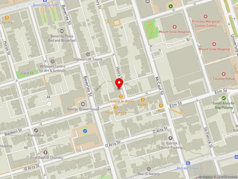 RentSafeTO apartment evaluation map view of 6 HENRY ST in University-Rosedale, Toronto