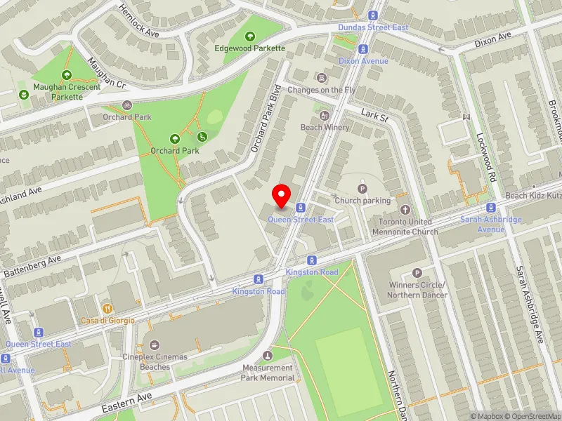 RentSafeTO apartment evaluation map view of 6 KINGSTON RD in Beaches-East York, Toronto