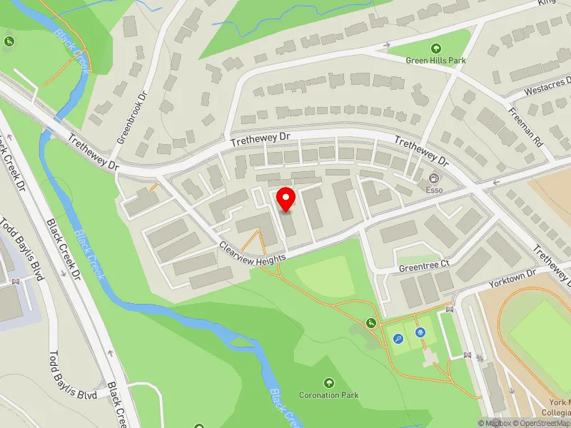 RentSafeTO apartment evaluation map view of 60 CLEARVIEW HTS in York South-Weston, Toronto