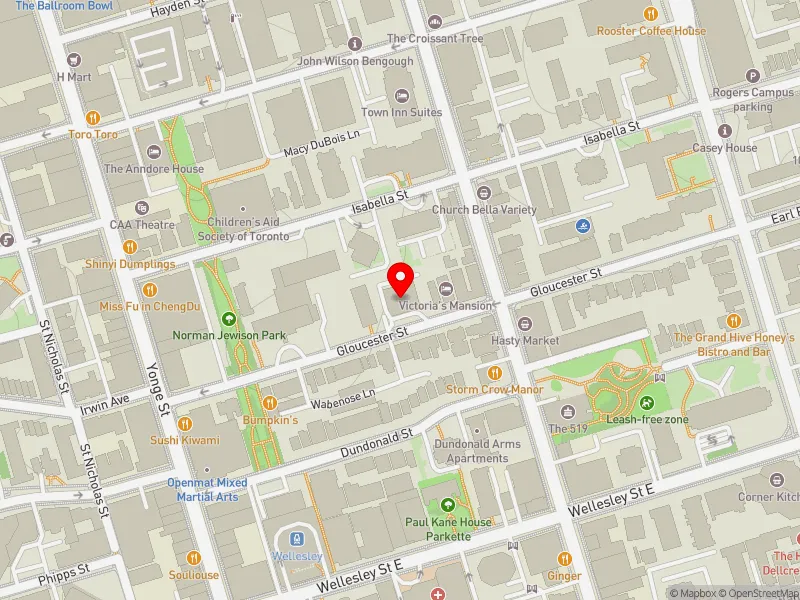 RentSafeTO apartment evaluation map view of 60 GLOUCESTER ST in Toronto Centre, Toronto