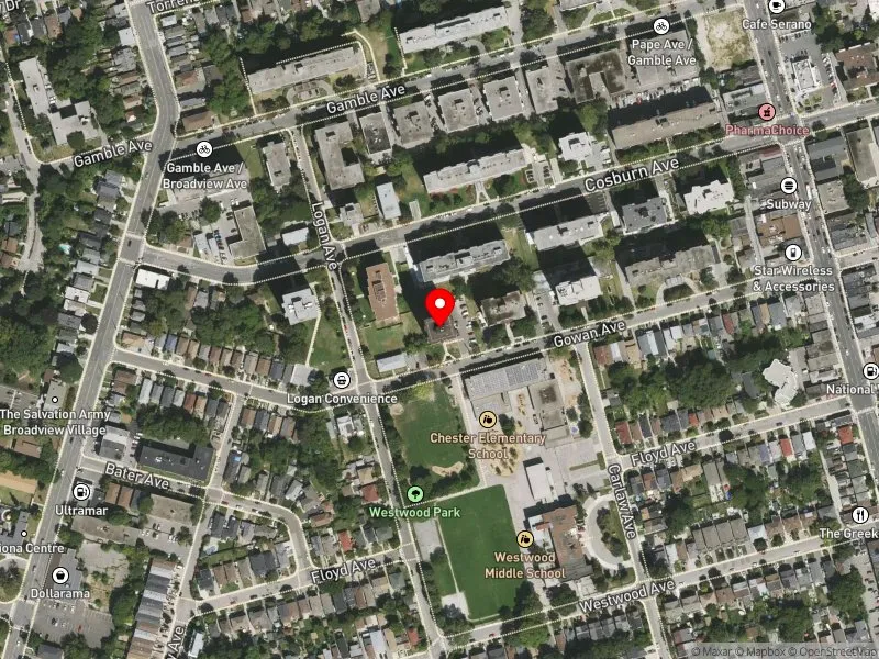 RentSafeTO apartment evaluation satellite view of 60 GOWAN AVE in Toronto-Danforth, Toronto