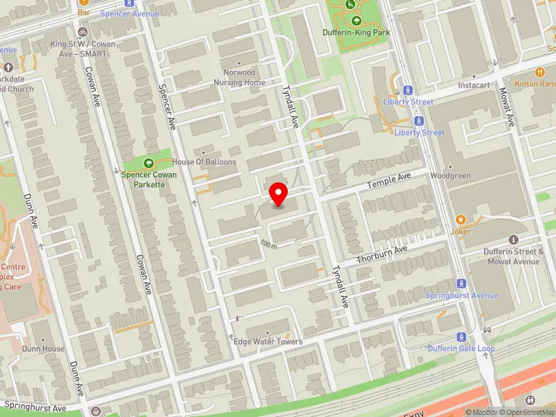 RentSafeTO apartment evaluation map view of 60 TYNDALL AVE in Parkdale-High Park, Toronto