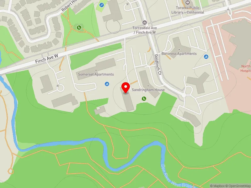 RentSafeTO apartment evaluation map view of 601 FINCH AVE W in York Centre, Toronto