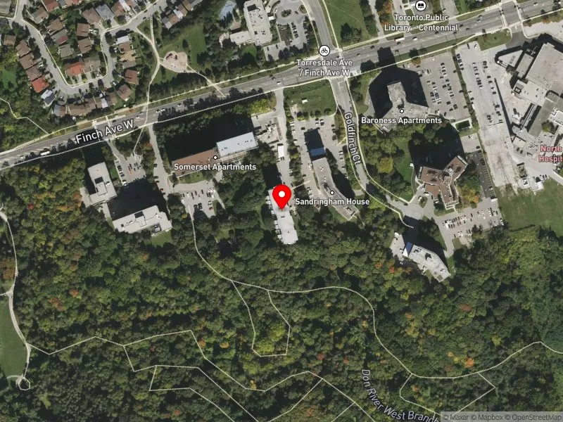 RentSafeTO apartment evaluation satellite view of 601 FINCH AVE W in York Centre, Toronto