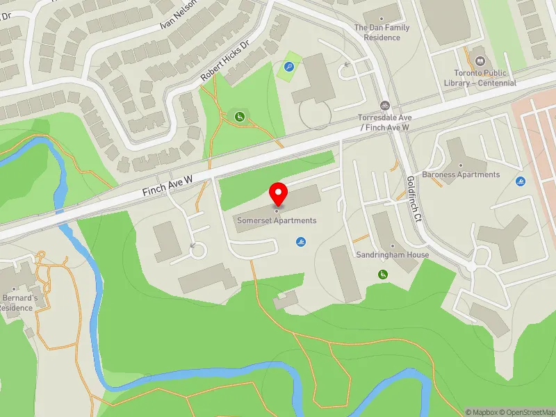 RentSafeTO apartment evaluation map view of 605 FINCH AVE W in York Centre, Toronto