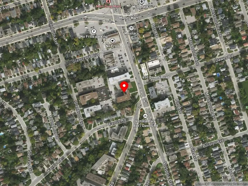 RentSafeTO apartment evaluation satellite view of 608 DAWES RD in Beaches-East York, Toronto