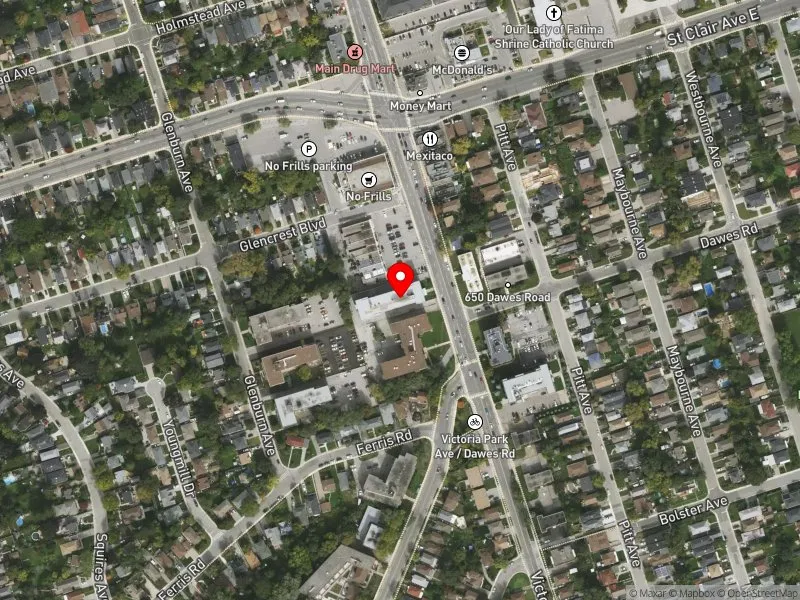 RentSafeTO apartment evaluation satellite view of 612 DAWES RD in Beaches-East York, Toronto