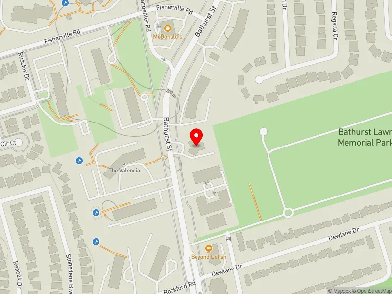 RentSafeTO apartment evaluation map view of 6151 BATHURST ST in Willowdale, Toronto