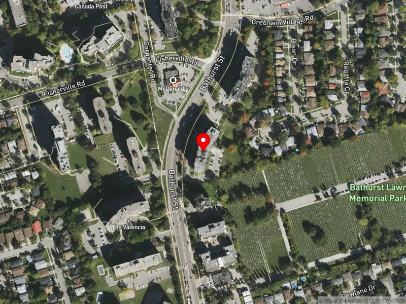 RentSafeTO apartment evaluation satellite view of 6161 BATHURST ST in Willowdale, Toronto