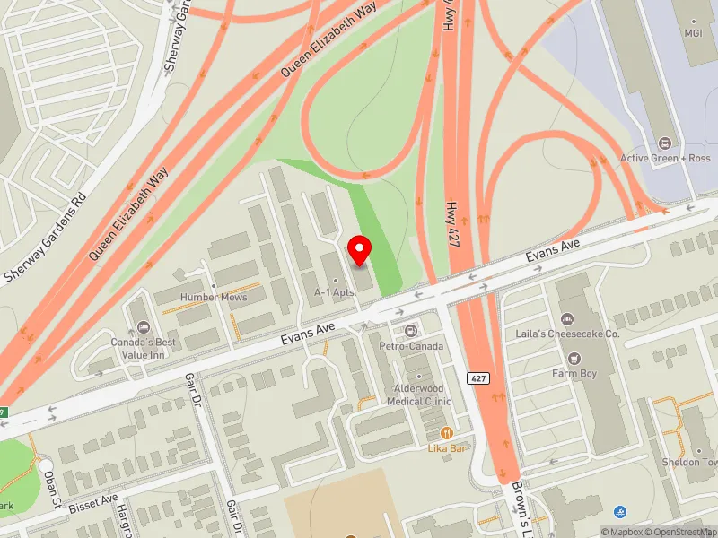 RentSafeTO apartment evaluation map view of 618 EVANS AVE in Etobicoke-Lakeshore, Toronto