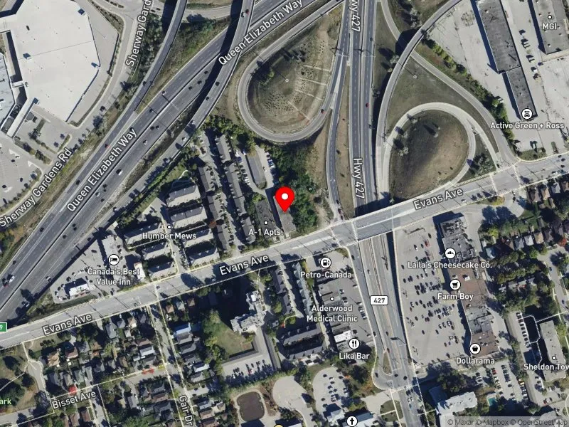 RentSafeTO apartment evaluation satellite view of 618 EVANS AVE in Etobicoke-Lakeshore, Toronto