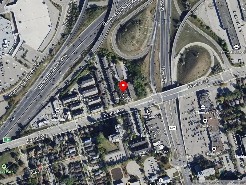 RentSafeTO apartment evaluation satellite view of 620 EVANS AVE in Etobicoke-Lakeshore, Toronto