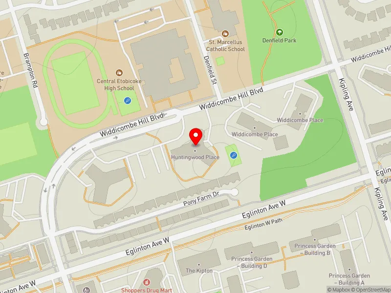 RentSafeTO apartment evaluation map view of 63 WIDDICOMBE HILL BLVD in Etobicoke Centre, Toronto