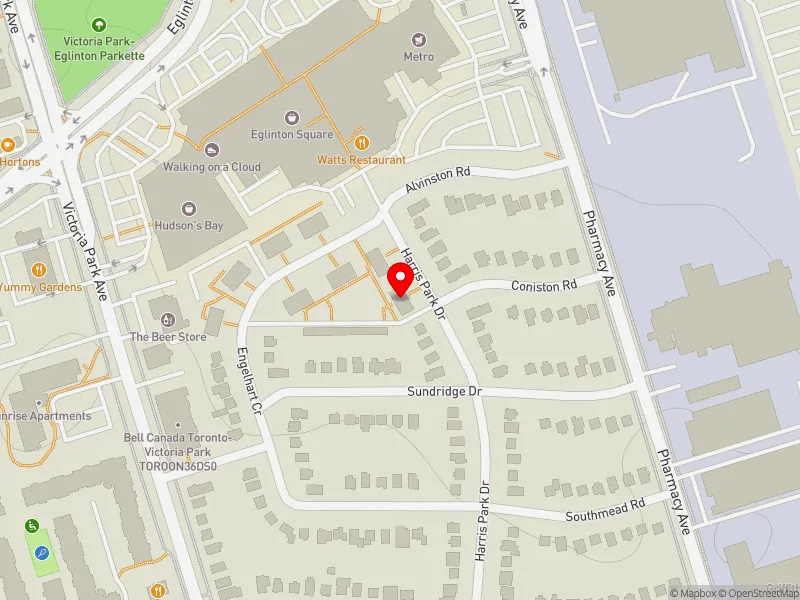 RentSafeTO apartment evaluation map view of 64 HARRIS PARK DR in Scarborough Southwest, Toronto