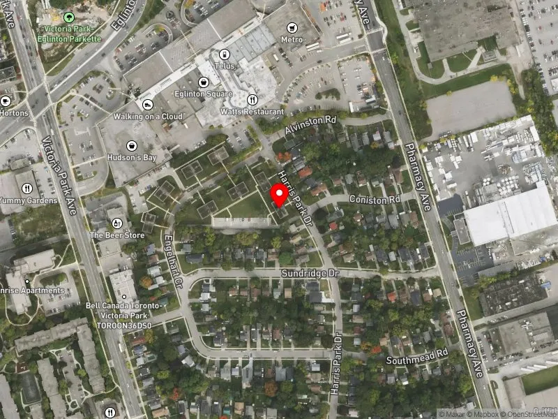 RentSafeTO apartment evaluation satellite view of 64 HARRIS PARK DR in Scarborough Southwest, Toronto