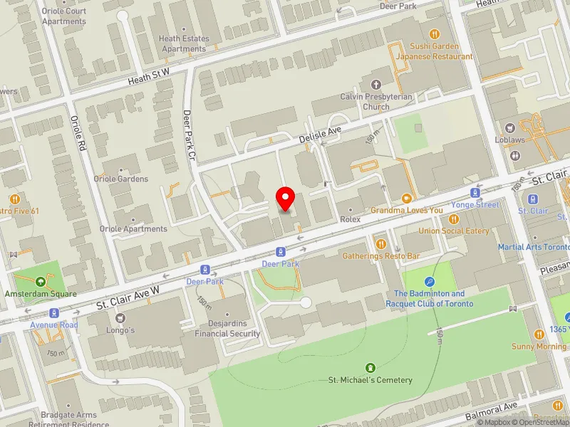 RentSafeTO apartment evaluation map view of 64 ST CLAIR AVE W in Toronto-St. Paul's, Toronto