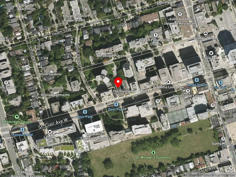 RentSafeTO apartment evaluation satellite view of 64 ST CLAIR AVE W in Toronto-St. Paul's, Toronto