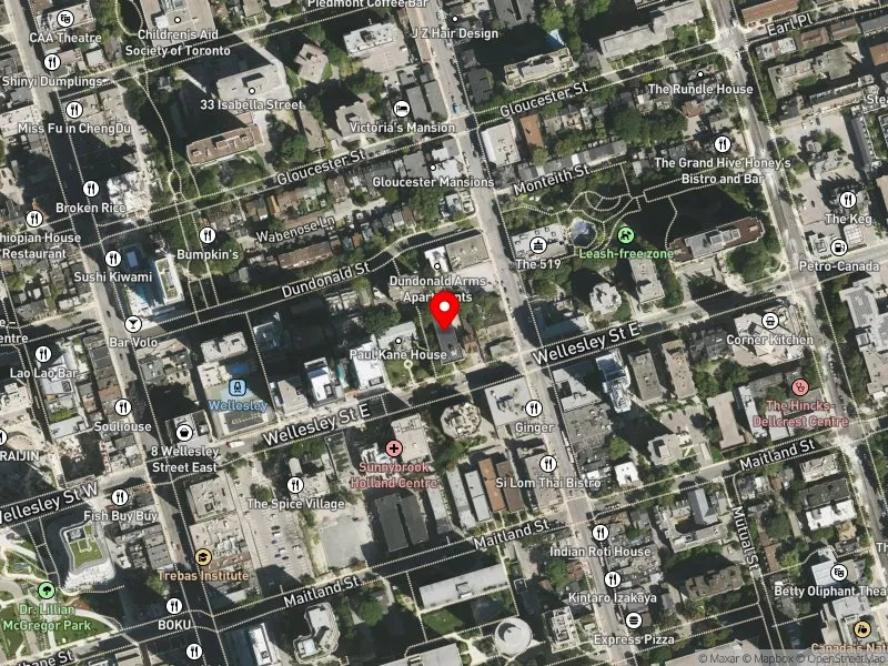 RentSafeTO apartment evaluation satellite view of 64 WELLESLEY ST E in Toronto Centre, Toronto