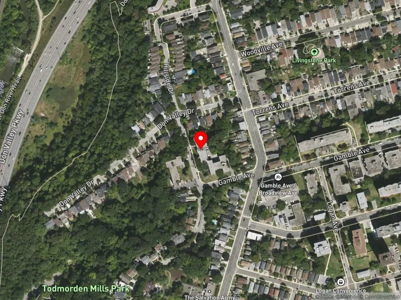 RentSafeTO apartment evaluation satellite view of 65 A HILLSIDE DR in Toronto-Danforth, Toronto
