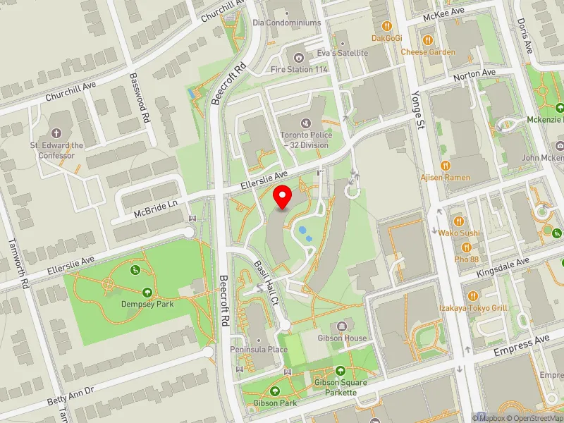 RentSafeTO apartment evaluation map view of 65 ELLERSLIE AVE in Willowdale, Toronto