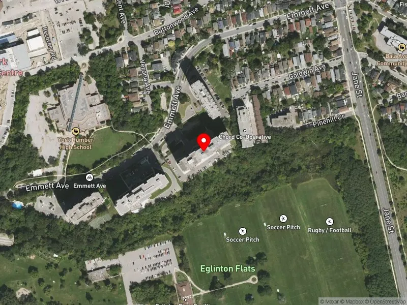 RentSafeTO apartment evaluation satellite view of 65 EMMETT AVE in York South-Weston, Toronto