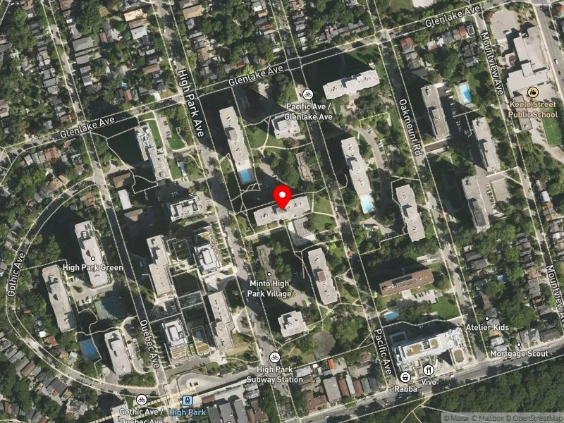RentSafeTO apartment evaluation satellite view of 65 HIGH PARK AVE in Parkdale-High Park, Toronto
