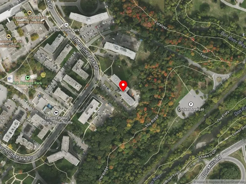 RentSafeTO apartment evaluation satellite view of 65 THORNCLIFFE PARK DR in Don Valley West, Toronto