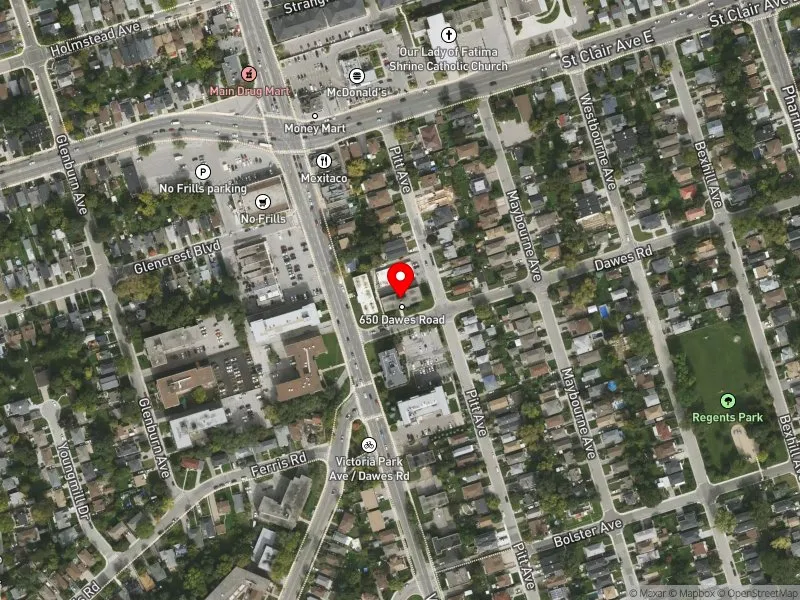 RentSafeTO apartment evaluation satellite view of 650 DAWES RD in Scarborough Southwest, Toronto