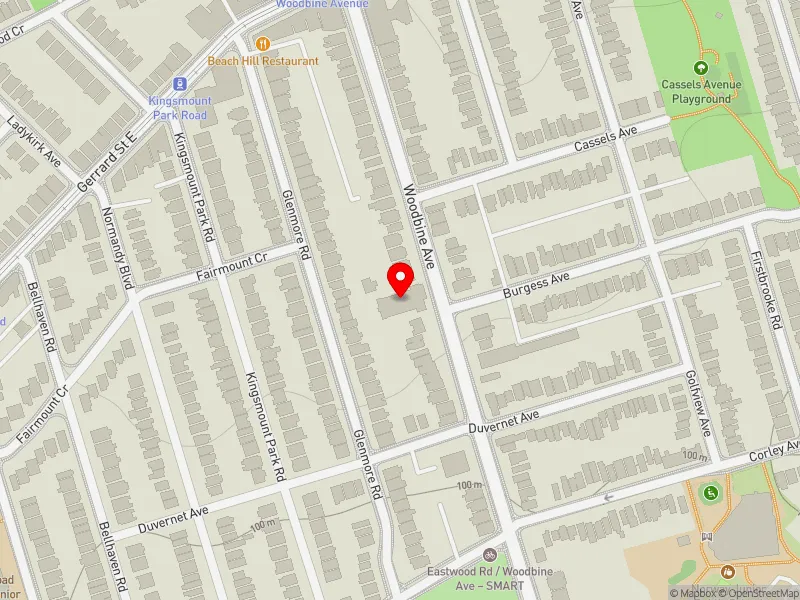 RentSafeTO apartment evaluation map view of 650 WOODBINE AVE in Beaches-East York, Toronto