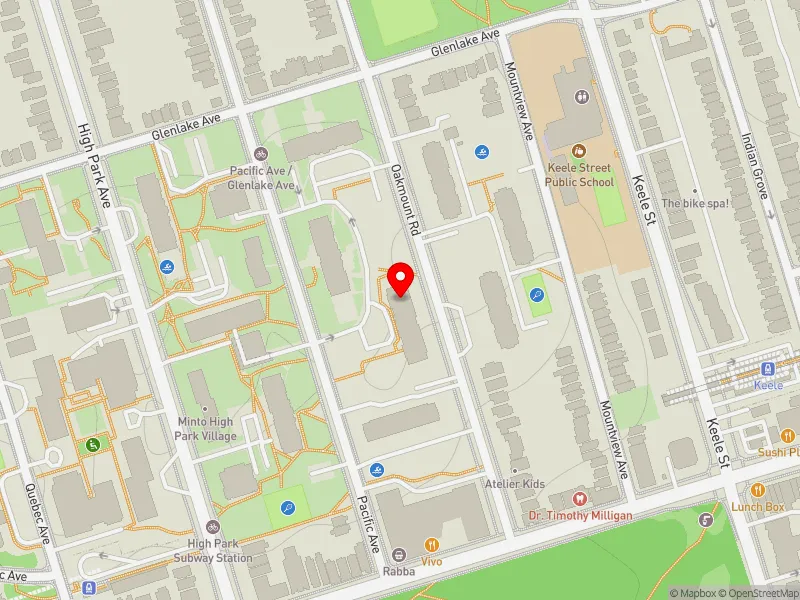 RentSafeTO apartment evaluation map view of 66 OAKMOUNT RD in Parkdale-High Park, Toronto