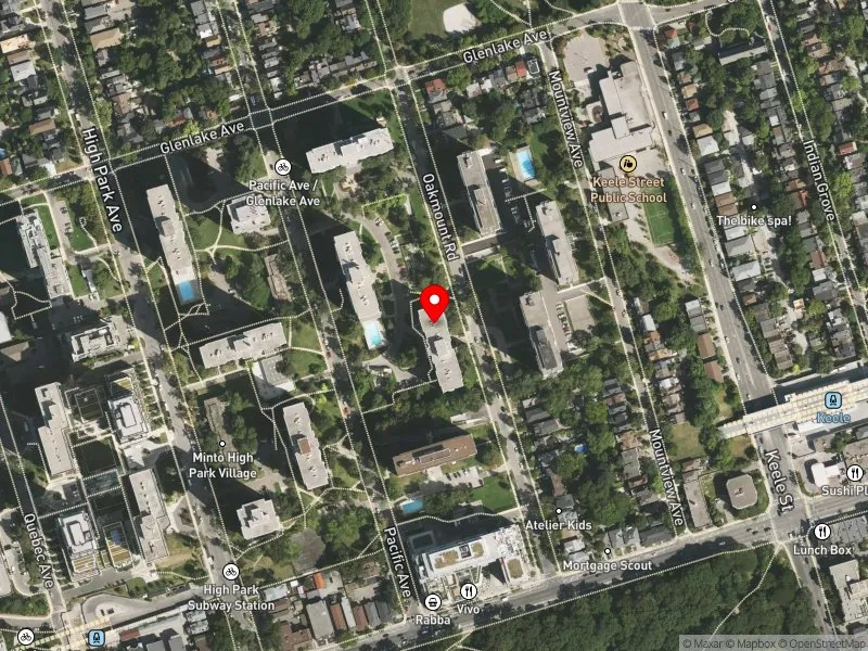 RentSafeTO apartment evaluation satellite view of 66 OAKMOUNT RD in Parkdale-High Park, Toronto