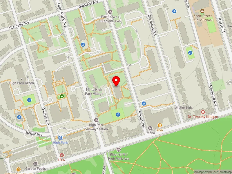 RentSafeTO apartment evaluation map view of 66 PACIFIC AVE in Parkdale-High Park, Toronto