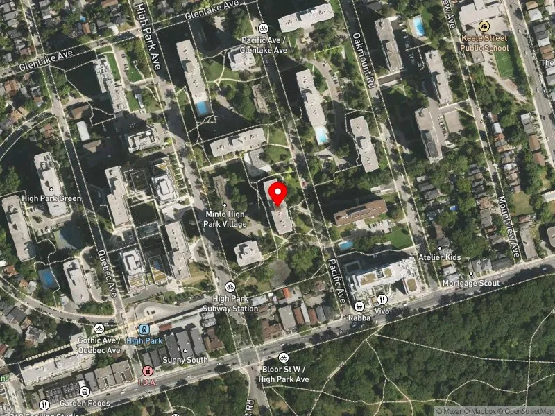 RentSafeTO apartment evaluation satellite view of 66 PACIFIC AVE in Parkdale-High Park, Toronto