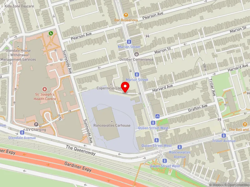 RentSafeTO apartment evaluation map view of 66 RONCESVALLES AVE in Parkdale-High Park, Toronto