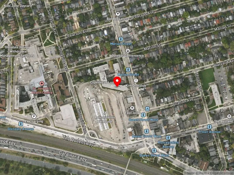 RentSafeTO apartment evaluation satellite view of 66 RONCESVALLES AVE in Parkdale-High Park, Toronto