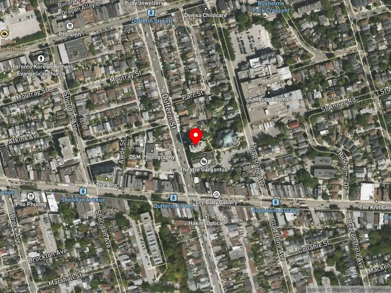 RentSafeTO apartment evaluation satellite view of 661 DUFFERIN ST in Davenport, Toronto