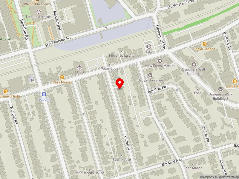 RentSafeTO apartment evaluation map view of 661 HURON ST in University-Rosedale, Toronto