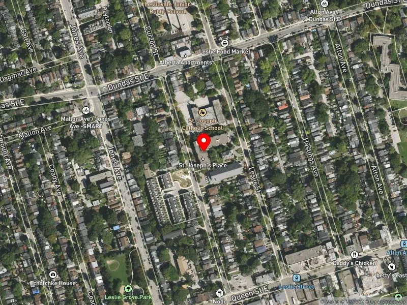 RentSafeTO apartment evaluation satellite view of 67 CURZON ST in Toronto-Danforth, Toronto
