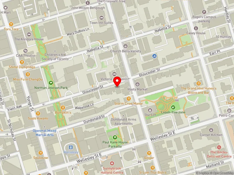 RentSafeTO apartment evaluation map view of 67 GLOUCESTER ST in Toronto Centre, Toronto