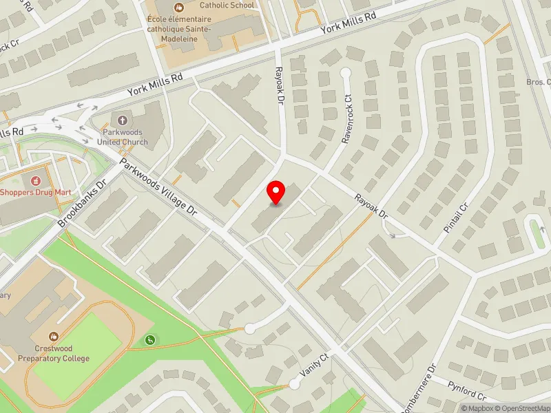 RentSafeTO apartment evaluation map view of 67 PARKWOODS VILLAGE DR in Don Valley East, Toronto