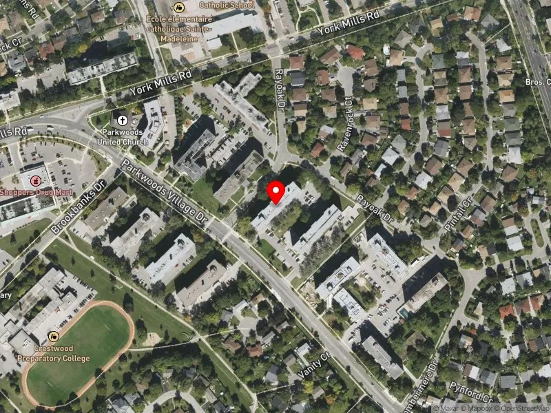 RentSafeTO apartment evaluation satellite view of 67 PARKWOODS VILLAGE DR in Don Valley East, Toronto