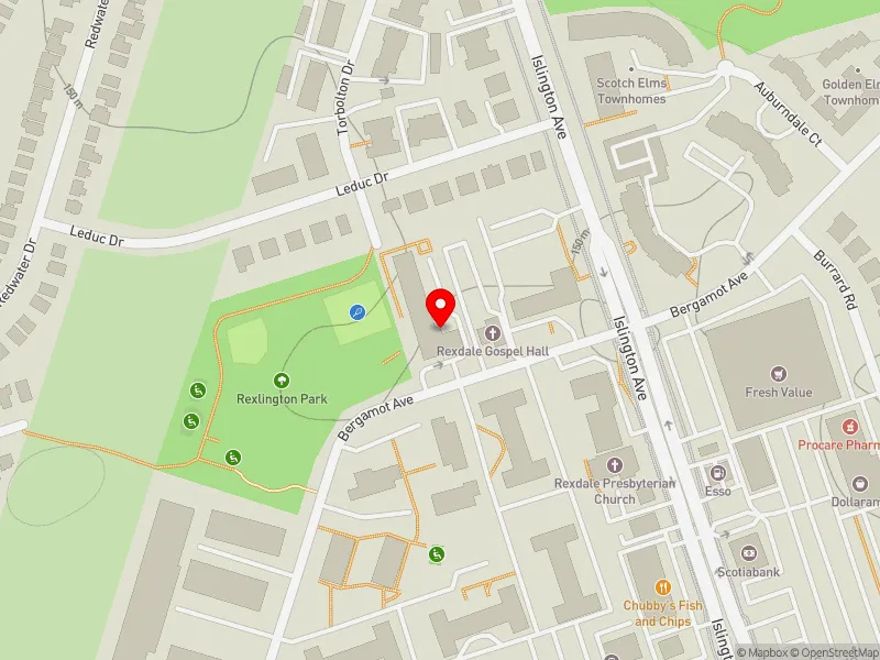 RentSafeTO apartment evaluation map view of 68 BERGAMOT AVE in Etobicoke North, Toronto