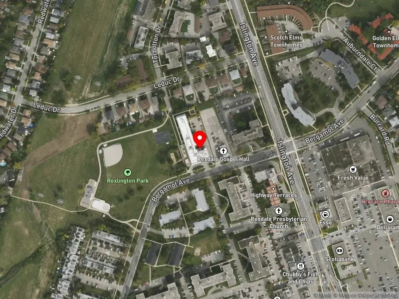 RentSafeTO apartment evaluation satellite view of 68 BERGAMOT AVE in Etobicoke North, Toronto