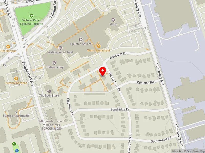RentSafeTO apartment evaluation map view of 68 HARRIS PARK DR in Scarborough Southwest, Toronto