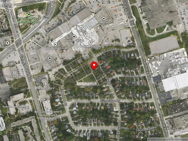 RentSafeTO apartment evaluation satellite view of 68 HARRIS PARK DR in Scarborough Southwest, Toronto