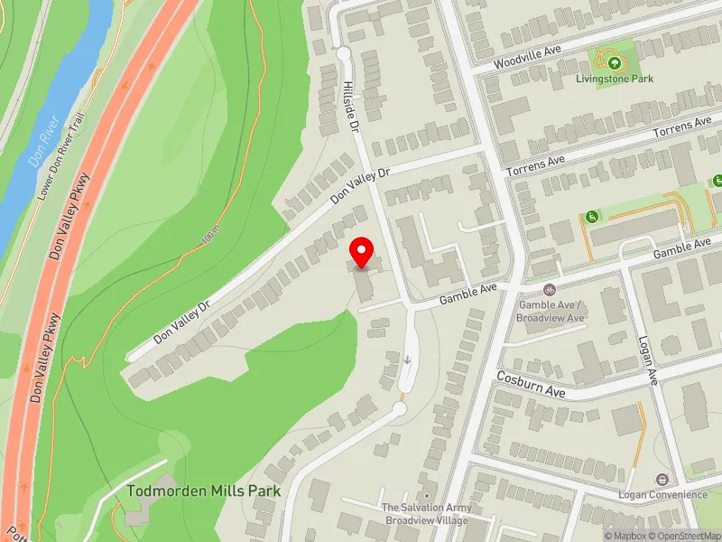 RentSafeTO apartment evaluation map view of 68 HILLSIDE DR in Toronto-Danforth, Toronto