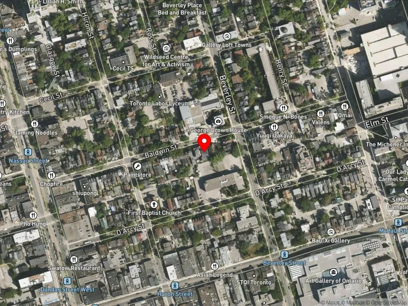 RentSafeTO apartment evaluation satellite view of 69 BALDWIN ST in University-Rosedale, Toronto