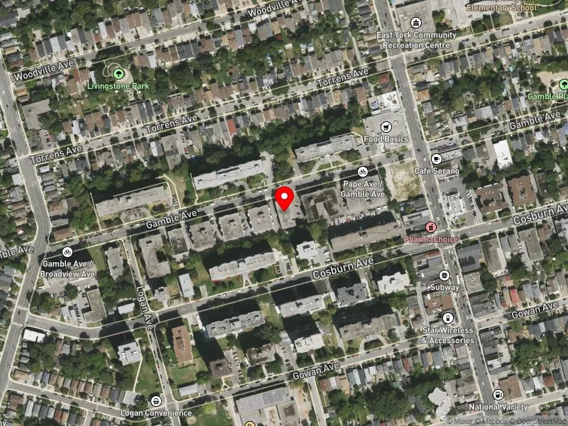 RentSafeTO apartment evaluation satellite view of 69 GAMBLE AVE in Toronto-Danforth, Toronto