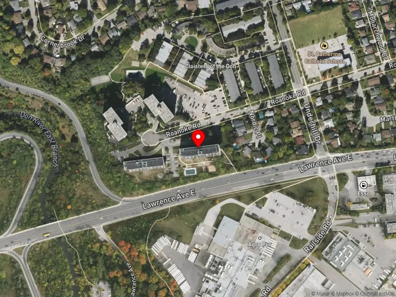 RentSafeTO apartment evaluation satellite view of 7-9 ROANOKE RD in Don Valley East, Toronto